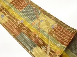 鬘帯に花々・吹き寄せ・縞模様織出し袋帯